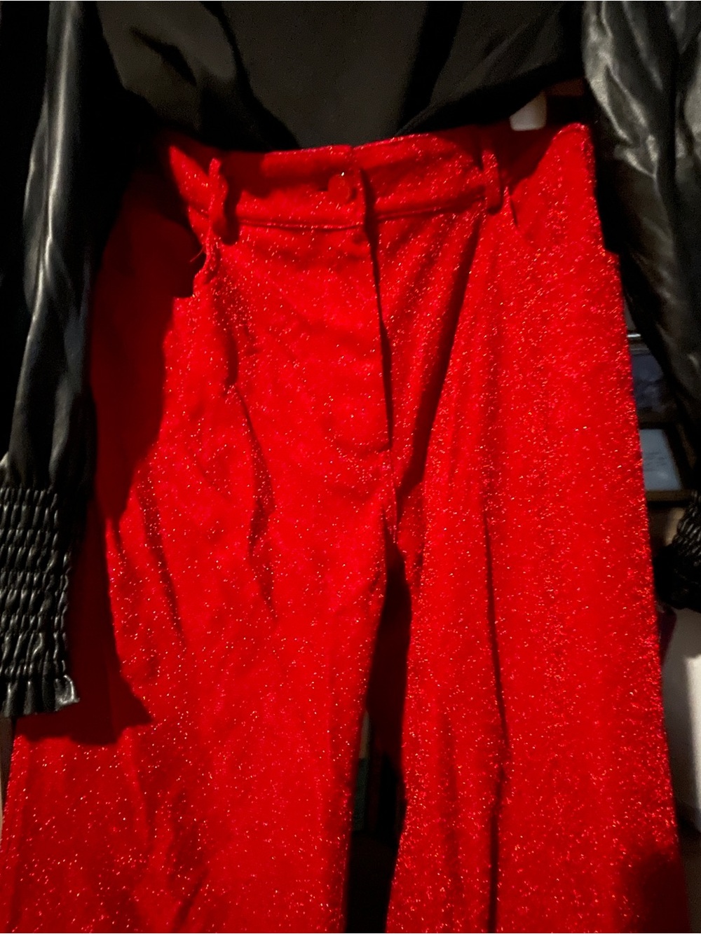 Red Sparkle Wide-Leg Pants
